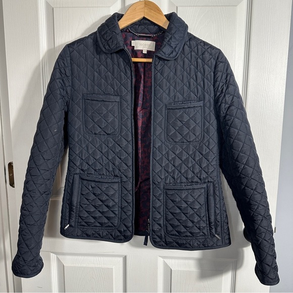 Hobbs London quilted jacket, navy, floral lining, size 6, classic, preppy, fall - Picture 1 of 14